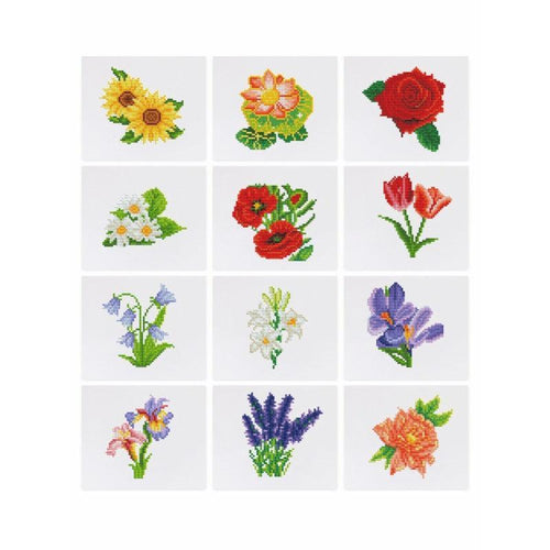 12 Mini Diamond Paintings - Flower Set