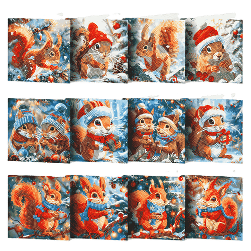 12 Christmas Cards – Christmas Squirrel Set
