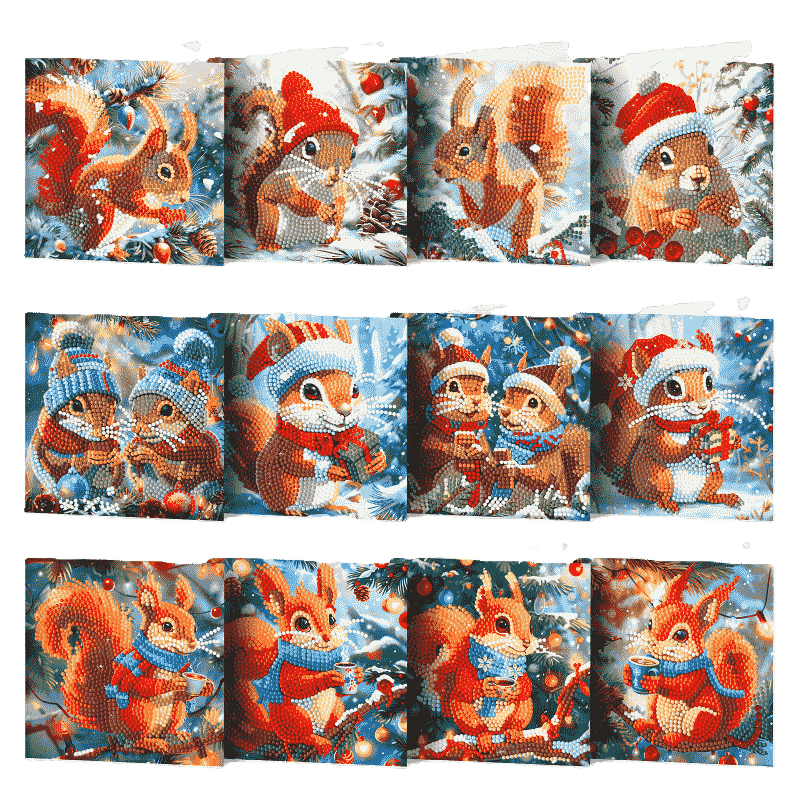 12 Christmas Cards – Christmas Squirrel Set