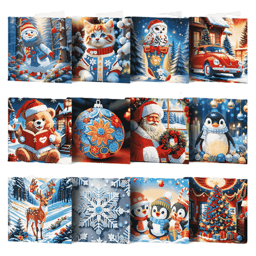 12 Christmas Cards – Santa & Animals Set