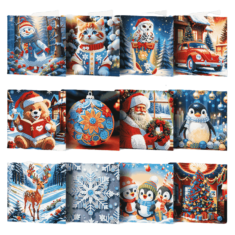 12 Christmas Cards – Santa & Animals Set