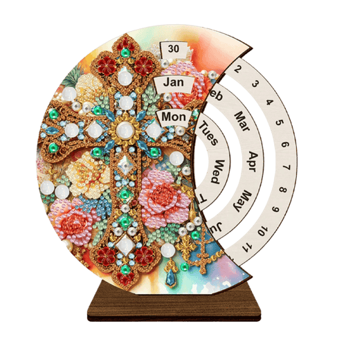Diamond Painting Perpetual Calendar | Floral Cross