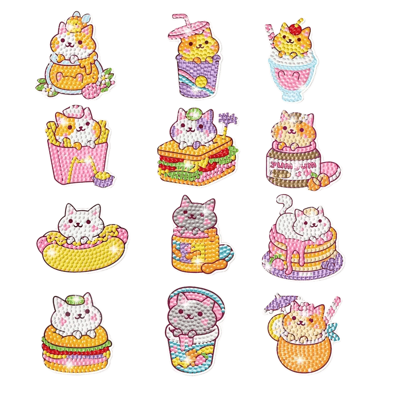 Diamond Painting Stickers – Set of 12 Kitties