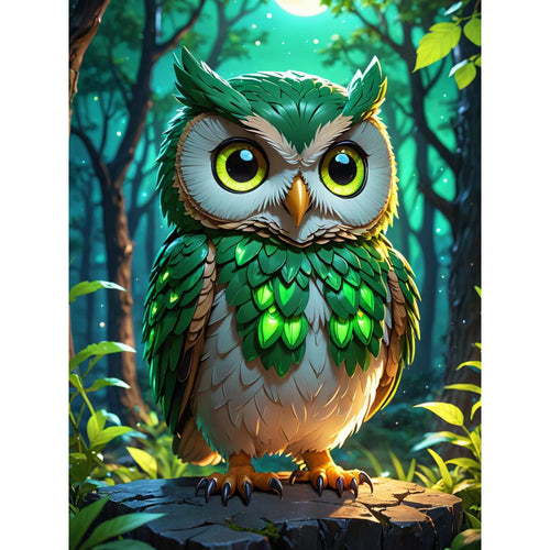 Green Owl | Diamond Painting with AB stones