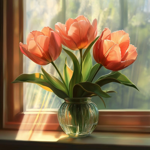 Tulips by the window