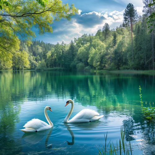 Beautiful lake with swans