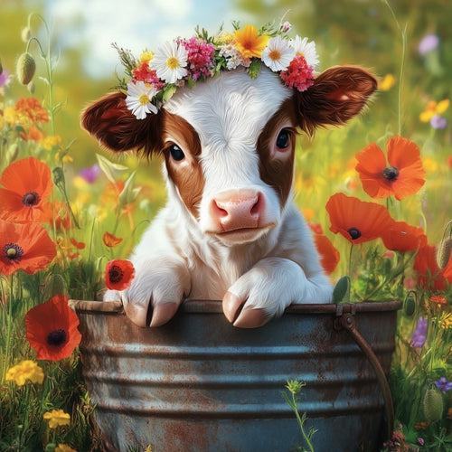 Cute calf in the bucket