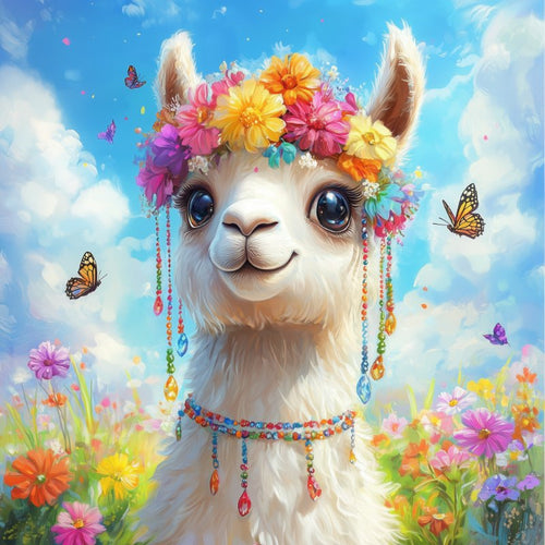 Llama with flowers