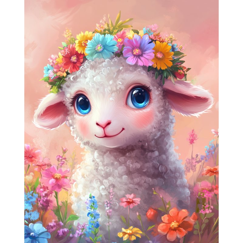 Sweet sheep with flowers