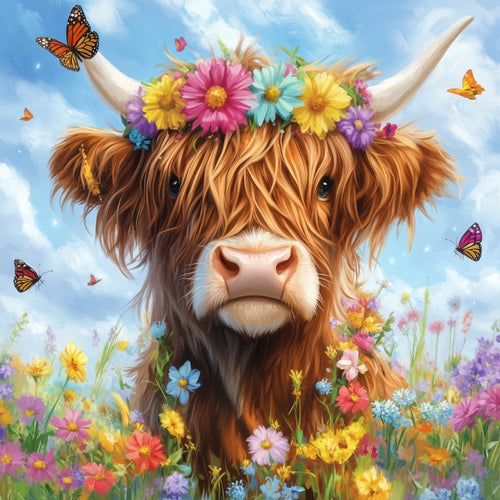 Hooglander met bloemen 
