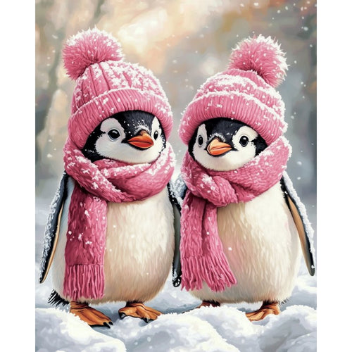 Cute penguins in the snow