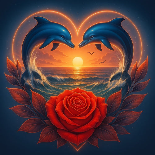 Dolphin heart & red rose