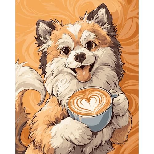 Cute dog with coffee