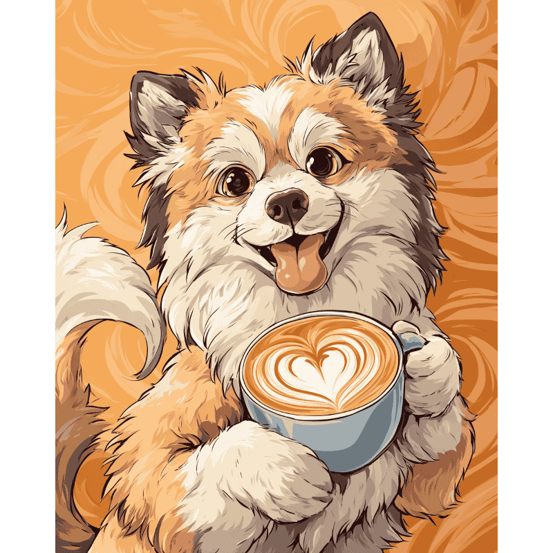 Cute dog with coffee