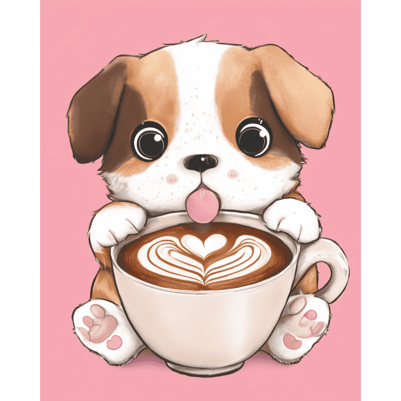 Cute puppy with cappuccino