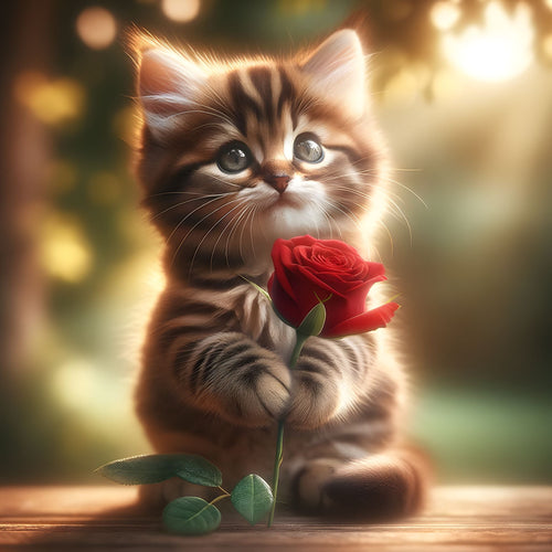 Kitten with a Red Rose