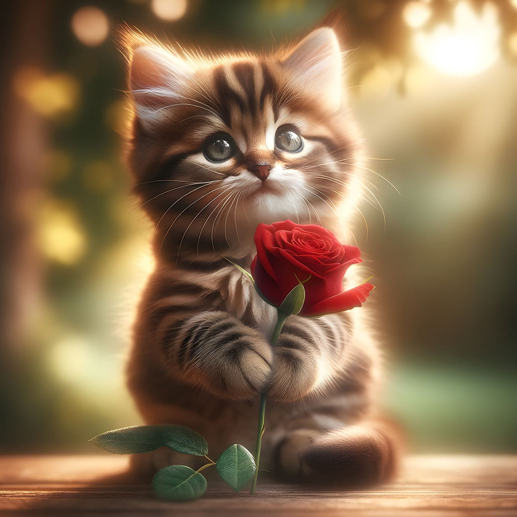 Kitten with a Red Rose