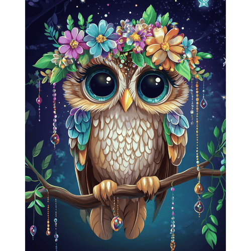 Cute owl with flowers