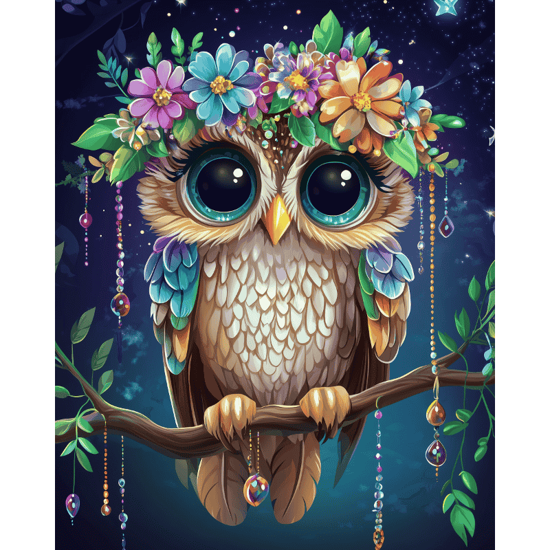 Cute owl with flowers