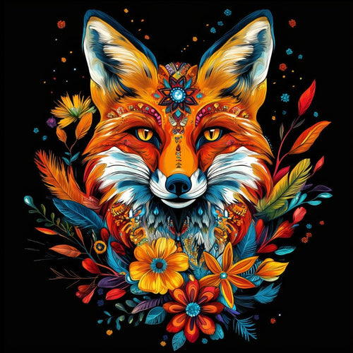 Fox portrait with flowers