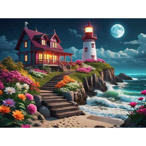 Lighthouse by full moon