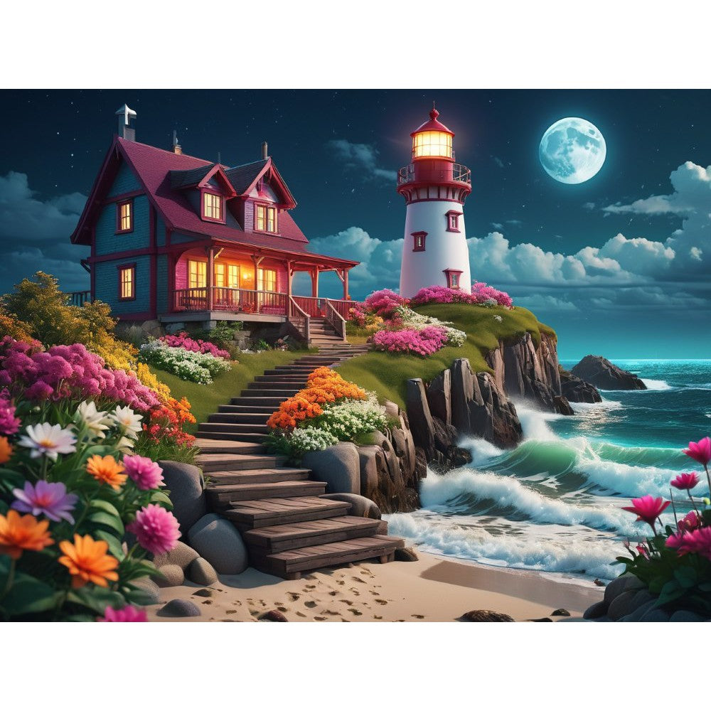 Lighthouse by full moon