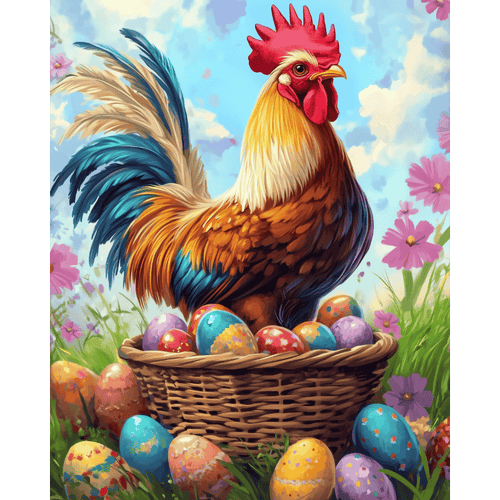 Rooster in Easter basket