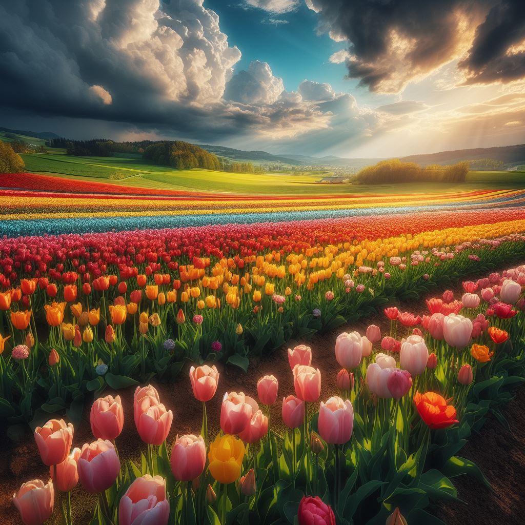 Colored Tulip Field