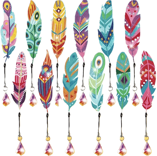Set of 12 Diamond Painting Bookmarks | Sparkling Feathers